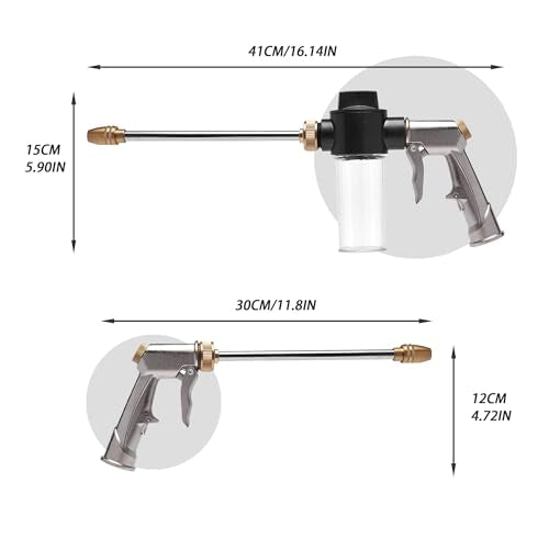 High Pressure Hose Nozzle with Soap Dispenser, Metal Foam Sprayer - color: Silver