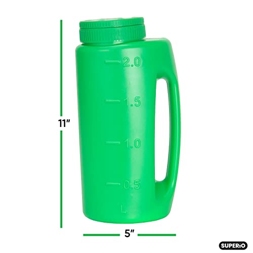 Superio Lawn Seed Spreader, Handheld Shaker for Lawn Seeds, Ice Melt Salt, Calcium, Deicer, Weed and Feed Spreader, 2 Liter, Adjustable Hole Size, with Cut Out Handle - color: Green