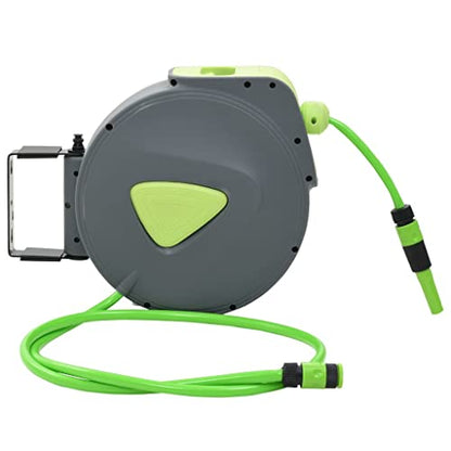 Automatic Retractable Water Hose Reel, Wall Mounted Garden Hose Reel with 65.6ft Outlet and 6.6ft Inlet Hose, 180 Degree Swivel Case, Durable PVC Hose for Irrigation and Car Cleaning - color: Green