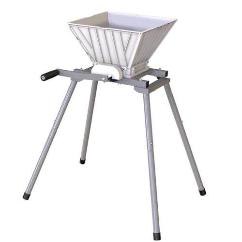 Fruit and Apple Crusher with Stand - 7L Capacity, Manual Juicer Grinder for Wine and Cider Making, Portable Fruit Scratter Pulper (Silver, 1.8 Gallon) - style: With Stand(Plastic Teeth)