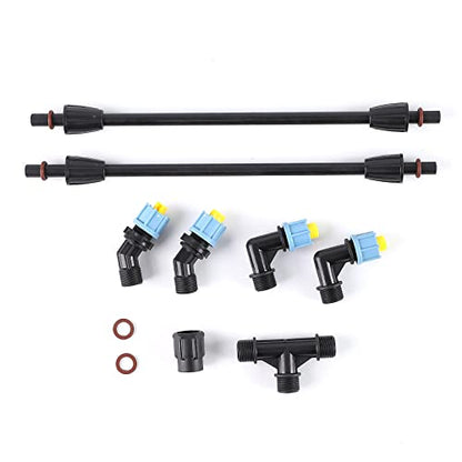 2-Nozzle Poly Boom Wand,Backpack Sprayer Multi Nozzle Spray Holder, Equipped with Cylindrical Nozzle and 110 Degree Fan Nozzle, 90 Degree Right Angle and 45 Degree Angle Spray Pattern