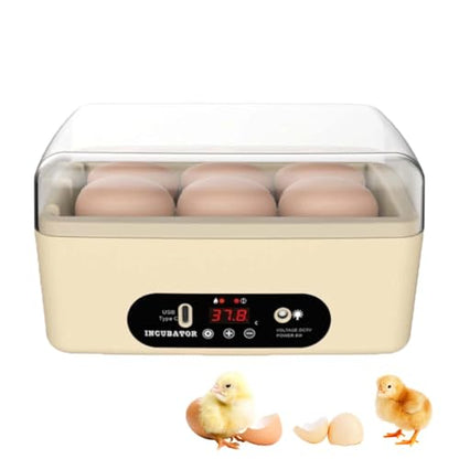 GROZY 6 Eggs Egg Incubator, USB Powered Automatic Hatching Machine with Digital Temperature Control & LED Display, Mini Poultry Hatcher for Chicken, Duck, Quail, Pigeon Eggs