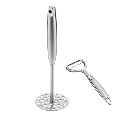 Potato Masher +Peeler 2 in 1 Set 304 Stainless Steel with Ergonomic Handle