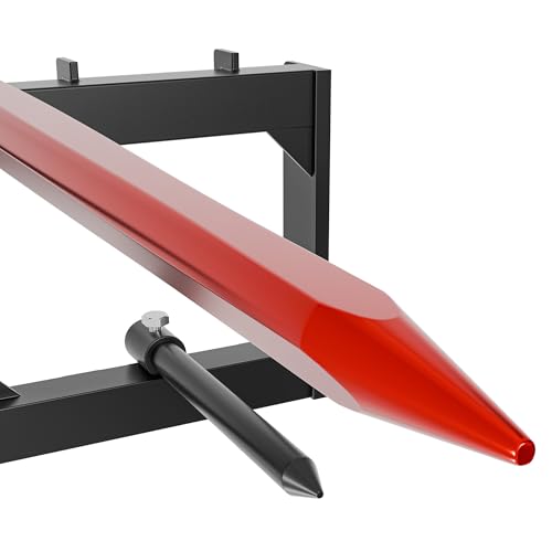 49" Hay Spear Attachment, 3000 LBS Loading Capacity Bale Spears Frame, Heavy-Duty Skid Steer Loader Tractor Attachment with 2 Pcs 17.5" Stabilizer Spears, Quick Attach Spike Forks
