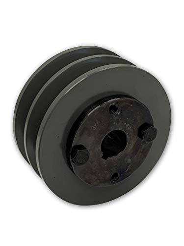 Double Groove 5.25" Cast Iron Electric Motor" H" Pulley/Sheave, Bushing Included, for 5/8" Top Width B/5L/BK/5LK Section V Belt, 2 Groove Pulley (3/4" Shaft / 0.75" Bore, 2BK55H) - size: 3/4" Shaft / 0.75" Bore