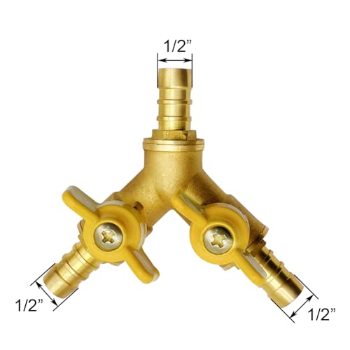 1/2" Hose Barb valve, Brass Y Shaped 3 Way Shut Off Ball Valve - size: 1/2 inch