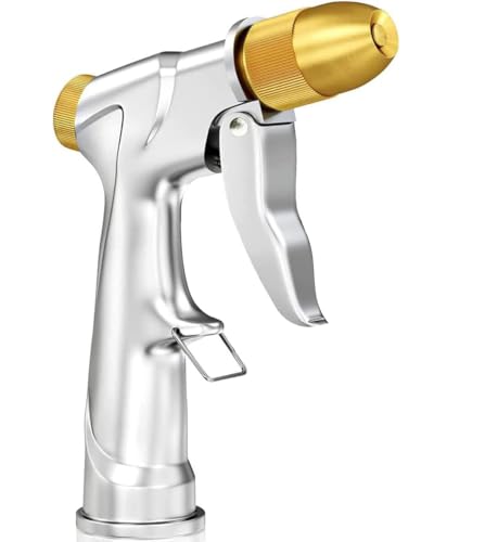 ESOW Garden Hose Nozzle Heavy Duty Metal, Full Brass Pistol Grip 4 Patterns | Ergonomic handle reduces hand fatigue. Rustproof, leak-proof. For car wash, lawn watering, pet shower, outdoor cleaning - color: Silver, size: Bullet Modelling