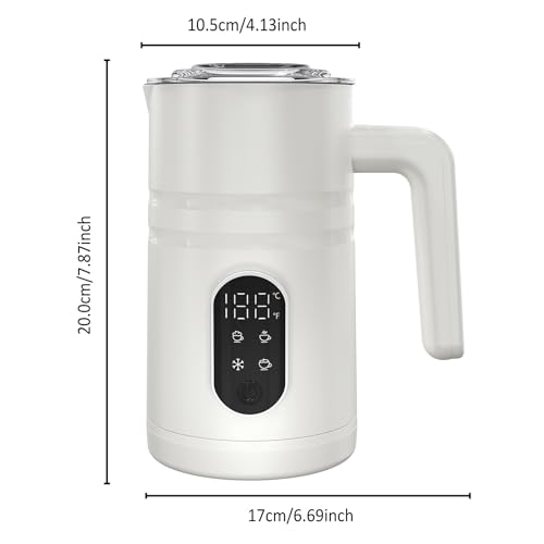 4 in 1 Electric Milk Frother Automatic Hot & Cold Foam Maker Auto Shut-Off Durable Stainless Steel Milk Frother Silent Working Easy to Clean for Hot Chocolate (White-With Digital Display) - color: White-A