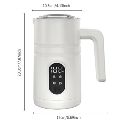4 in 1 Electric Milk Frother Automatic Hot & Cold Foam Maker Auto Shut-Off Durable Stainless Steel Milk Frother Silent Working Easy to Clean for Hot Chocolate (White-With Digital Display) - color: White-A