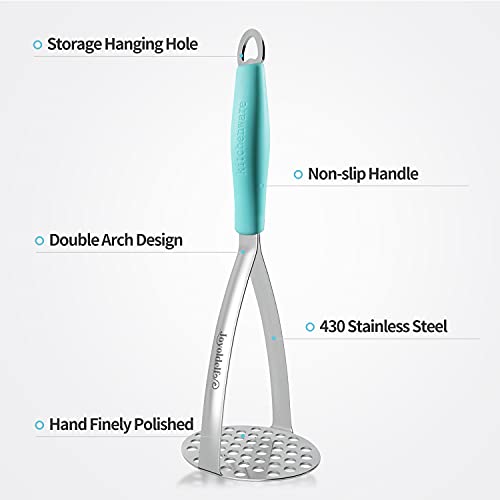 Joyoldelf Heavy Duty Stainless Steel Potato Masher, Professional Integrated Masher Kitchen Tool & Food Masher/Potato Smasher with Silicone Handle, Perfect for Bean, Vegetable, Fruits, Avocado, Meat - color: Blue