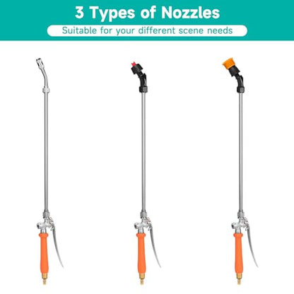 All Metal Sprayer Wand With 3 Types of Nozzles - Fan, Stainless Steel, 1/4" & 3/8" Brass Barb, 2 Hose Clamps (29 Inches, 3 Nozzles) - style: 3 Nozzles 29 Inches Sprayer Wand