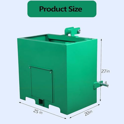 3 Point Ballast Box W/ 2" Hitch Receiver 800 Lbs Capacity 3 Point Category 1 Fits Cat 1 Tractor Attachment