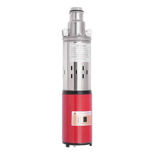 Solar Submersible Well Pump, 250W 12V Deep Well Water DC Pump, Stainless Steel Submersible Pump Electric Screw with 7m Cable for Agricultural Irrigation Garden Home Red 3500RPM