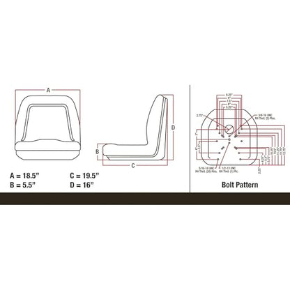 A & I Deluxe Midback Utility Lawn Mower Seat - Black, Model Number TM555BL