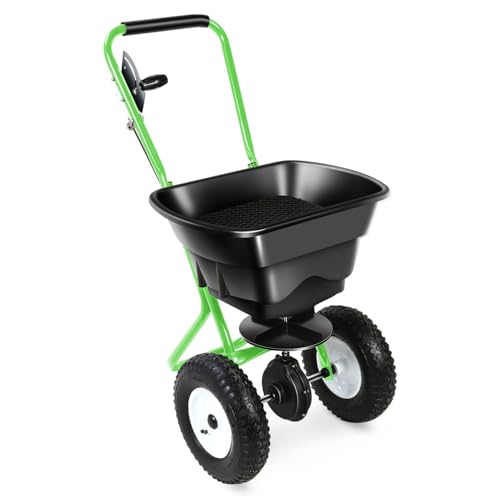 Auto Dynasty 80Lbs Walk-Behind Broadcast Spreader for Ice Melt/Seed, Green - color: Green
