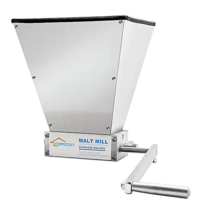 FERRODAY Malted Grain Mill for Grain Malt Barley, 2 Roller Stainless Steel - size: NO base plate