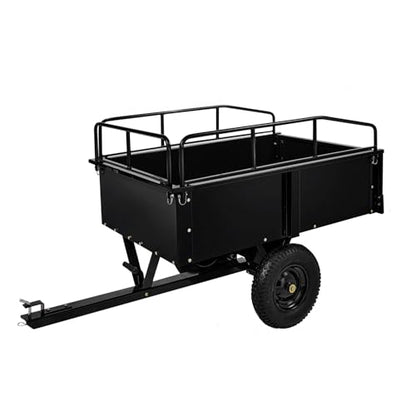 GarveeTech 750LBS Heavy Duty ATV Trailer Tow Behind Steel Dump Cart, 15 Cu. Ft Garden Utility Trailer with Removable Sides & Rear Hitch for Riding Lawn Mower Tractor, Black - size: 750 lbs