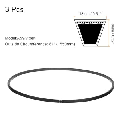 uxcell 3pcs A59 or 4L610 Classic Wrapped Rubber V-Belt, 59"(1500mm) Inside Circumference, A Profile V Belt - size: A59