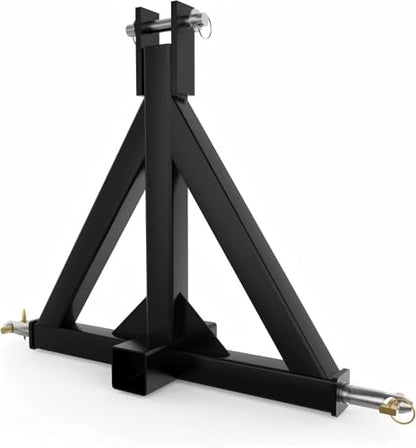 3 Point Trailer Hitch with 2" Receiver, Category 1 Tractor Drawbar Adapter-Black with Gloves