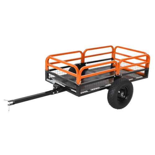 1500 Lbs Steel Dump Cart – 15 Cu ft, Tow Behind ATV/UTV - color: Orange