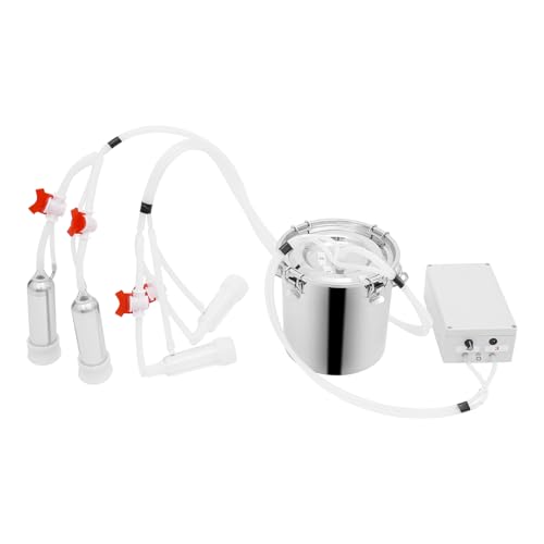 Pulsation Cow Milking Machine with Stainless Bucket - Electric Goat/Cattle Milker, 45kPa Vacuum & Auto Shutoff, Portable Dairy Equipment for Small Farms Silver (5 L) - size: 5 L