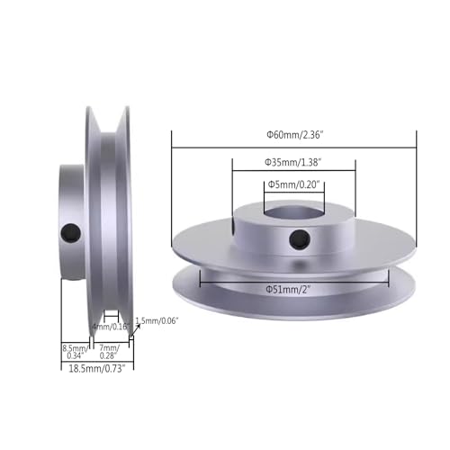 CHANCS Outer Diameter 60mm Single Groove Pulley 5mm Fixed Bore Pulley for Drilling Machine 6MM PU Round Belt - size: 60x5mm