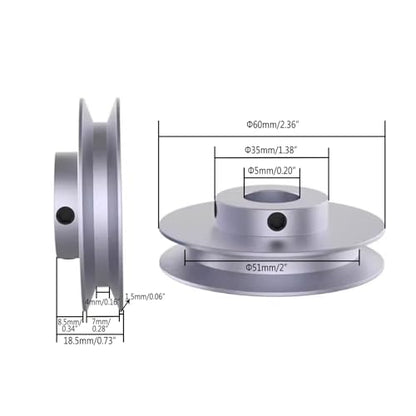 CHANCS Outer Diameter 60mm Single Groove Pulley 5mm Fixed Bore Pulley for Drilling Machine 6MM PU Round Belt - size: 60x5mm