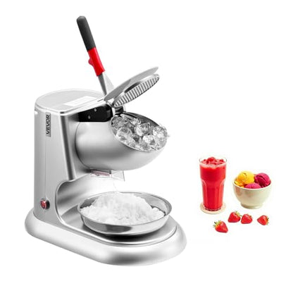 VEVOR Ice Crusher Machine, 220lbs Per Hour Electric 4 Blades Snow Cone Maker, Stainless Steel Shaved Ice Machine with Bowl and Cover, 300W 2000RPM Ice-Shaver for Home and Commercial Use, Silver - color: Silver