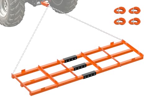 6 Ft Drag Harrow, Heavy Duty Driveway Grader, Tow Behind Lawn Rake with 5 Ft Chain, 4 Safety Belts, 2 Adjustable Bars, Driveway Drag for Gravel, Sand, Lawn, Soil, Hay, ATV, UTV, Mower, Tractor, Orange - color: Orange-6FT