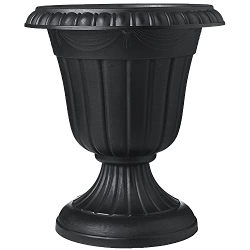 Arcadia Garden Products PL10BK Classic Traditional Plastic Urn Planter Indoor/Outdoor, 15" x 13", Black - color: Black, size: 15" x 13"