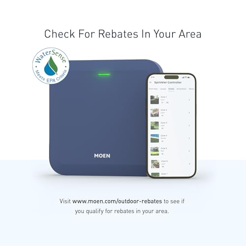 Moen 8-Zone Smart Sprinkler Controller, Wi-Fi Connectible Smart Irrigation System with Automatic Water Timer, WICNT008G1USA