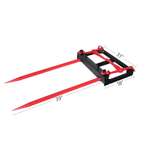 Dual Prong 43" Hay Bale Spear Attachment, Front Skid Steer Tractor Loader Bucket Attachment Conus 2 Tines, Chains and Ratchet Binders Included