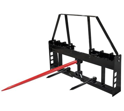 Mytee Products Skid Steer Hay Fork Frame Attachment - 47" Quick Attach Fork Frame with 49" Bale Spear & 17" Stabilizer Spears, 4,000 lbs WLL for Tractors & Loaders