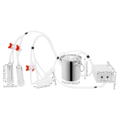 3L Portable Milking Machine for Goats and Cows, Electric Vacuum Pulsator with Adjustable Pressure, Stainless Steel Bucket with Auto Stop Check Valve Cow Milker Machine for Farm - size: 3L