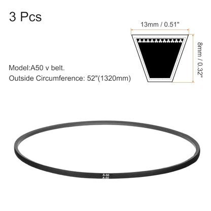 uxcell 3pcs A50 or 4L520 Classic Wrapped Rubber V-Belt, 50"(1270mm) Inside Circumference, A Profile V Belt - size: A50