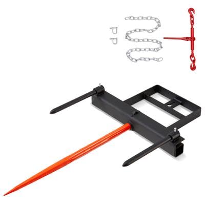 Happybuy 39" Hay Spear, 1600lbs Capacity, Skid Steer Loader Attachment with 2 Stabilizer Spears & 60" Chain, Quick Attach Forks