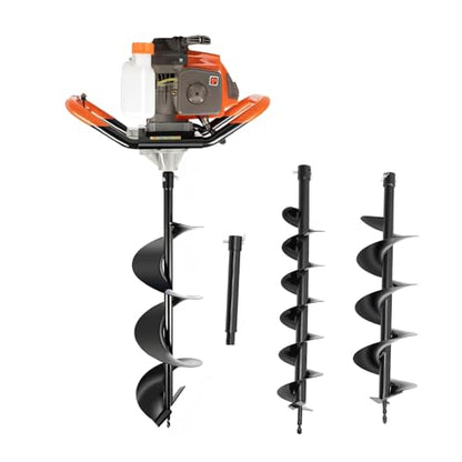 72CC Auger Post Hole Digger Gas Powered, Earth Auger with 4" & 6" & 8" Bits