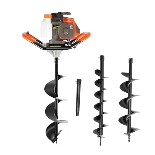 72CC Auger Post Hole Digger Gas Powered, Earth Auger with 4" & 6" & 8" Bits