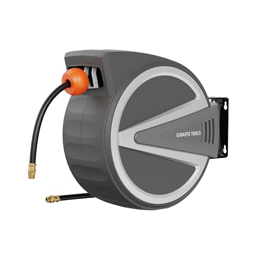 Giraffe Tools Retractable Air Hose Reel Enclosed with 3/8" x 50 ft, 217 PSI - color: Gray