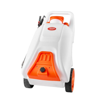 VEVOR 13.1 Gallon Battery Powered Sprayer with Wheels, Adjustable 0-80 PSI, 5 Nozzles and 98ft Hose Included, Orange - size: 13.1 Gal