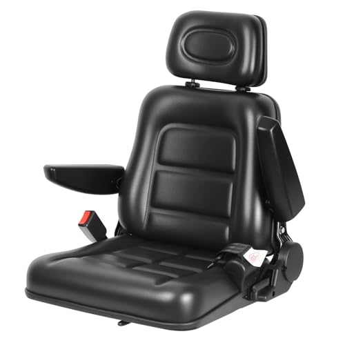 Thickened Universal Forklift Seat with Safety Belt, Adjustable Backrest & Armrest & Headrest for Tractor Excavator, Skid-Steer, Backhoe, Telehandler