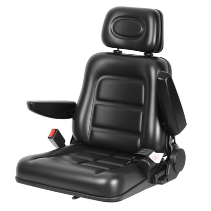 Thickened Universal Forklift Seat with Safety Belt, Adjustable Backrest & Armrest & Headrest for Tractor Excavator, Skid-Steer, Backhoe, Telehandler