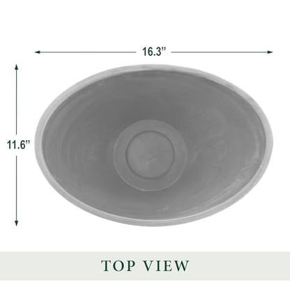 Arcadia Garden Products PSW Pot Collection YB41CT Plastic/Stone/Wood Composite Curved Planter Pot – No Drainage Hole (Drillable), for Indoor and Outdoor Plants and Gardens, 16-inch, Cement Gray - color: Cement Gray