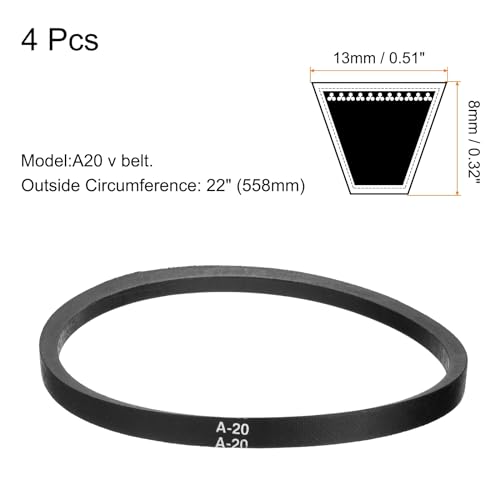 uxcell 4pcs A20 or 4L220 Classic Wrapped Rubber V-Belt, 20"(508mm) Inside Circumference, A Profile V Belt - size: A20