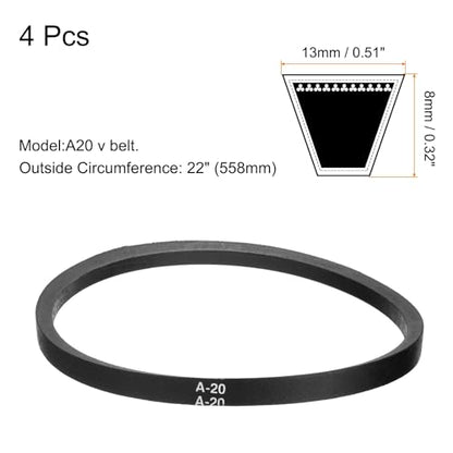 uxcell 4pcs A20 or 4L220 Classic Wrapped Rubber V-Belt, 20"(508mm) Inside Circumference, A Profile V Belt - size: A20