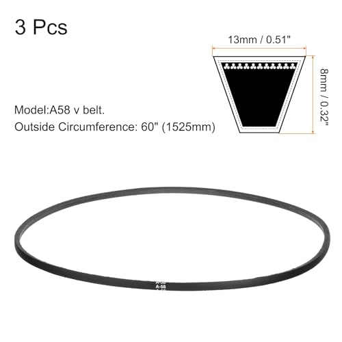 uxcell 3pcs A58 or 4L600 Classic Wrapped Rubber V-Belt, 58"(1475mm) Inside Circumference, A Profile V Belt - size: A58