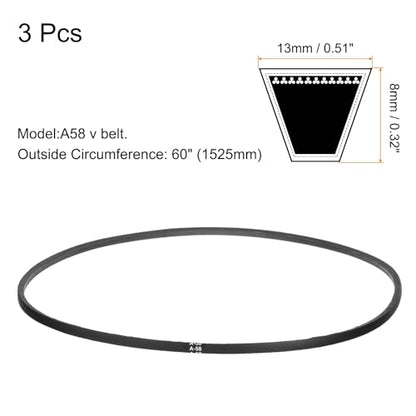 uxcell 3pcs A58 or 4L600 Classic Wrapped Rubber V-Belt, 58"(1475mm) Inside Circumference, A Profile V Belt - size: A58