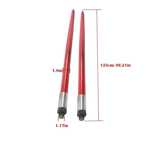 Suitable for Hay Bale Spear 49" 4500 lbs Capacity 2Pcs Spike Fork for Tractors Loaders Red