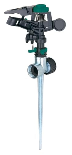 Melnor 65152AMZ Plastic Pulsating Sprinkler on Metal Spike, Quick Connect Amazon Bundle, Black, Green - style: Metal Spike, Plastic Head