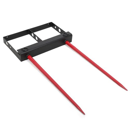 Hay Spear 49",Red Black Double Spear Bale Spear 4000lbs Loading Capacity, Quick Attach Spike Forks Skid Steer Loader Tractor Attachment - size: Double Spear 49"
